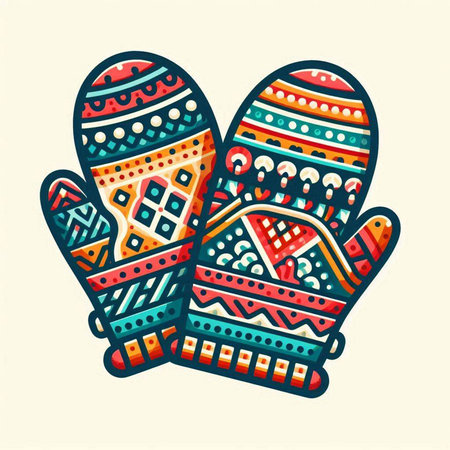 Vector illustration of Christmas mittens in doodle style. Colorful hand drawn vector illustration.のイラスト素材