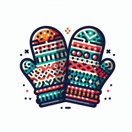Vector illustration of knitted mittens. Hand drawn doodle style.のイラスト素材