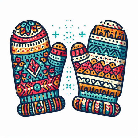 Vector illustration of knitted mittens with ornament. Winter mittens.のイラスト素材