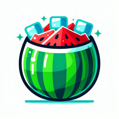 Watermelon in a bowl. Vector illustration isolated on white background.のイラスト素材