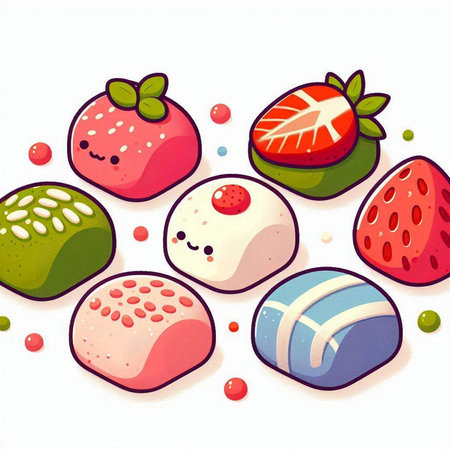 Strawberry candies on a white background. Vector illustration.