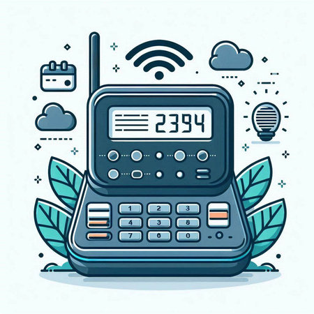 Vector illustration of modern technology concept with phone and wireless connection. Flat line style design.のイラスト素材
