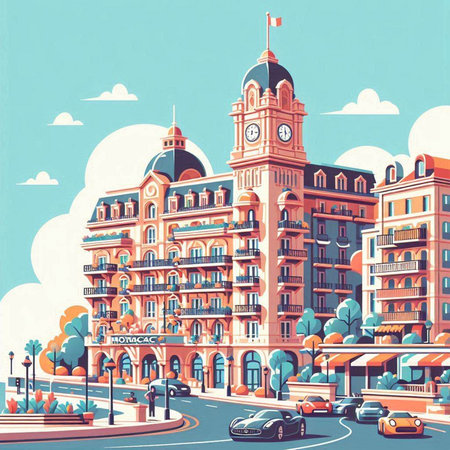 City landscape with buildings and roads. Vector illustration in retro style.のイラスト素材
