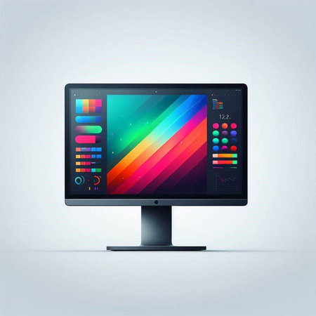 Computer monitor with abstract colorful background. Vector illustration. Eps 10.のイラスト素材