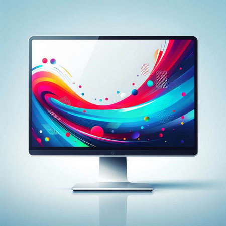 Computer monitor with colorful abstract background. Vector illustration. Eps 10.のイラスト素材