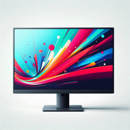 Computer monitor with colorful abstract design on white background. Vector illustration.のイラスト素材