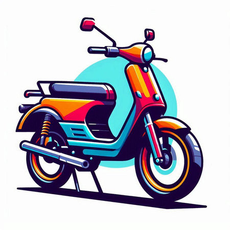 Colorful scooter on a white background. Vector illustration in cartoon style.のイラスト素材