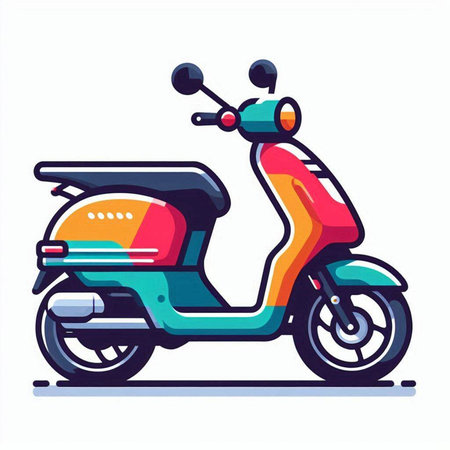 Colorful scooter on white background. Vector illustration in flat style.のイラスト素材