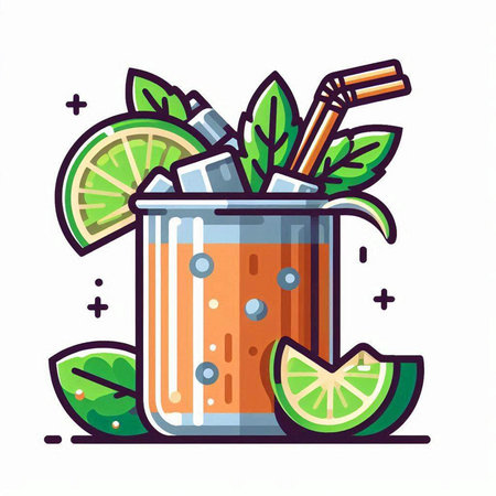 Cocktail with lime, ice and mint. Vector illustration.のイラスト素材