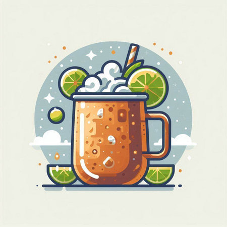 Cocktail with lime, ice and straw. Vector illustration.のイラスト素材