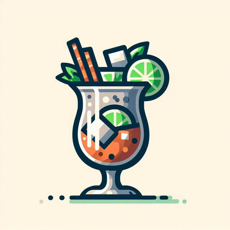 Cocktail with lime and mint. Vector illustration in flat styleのイラスト素材