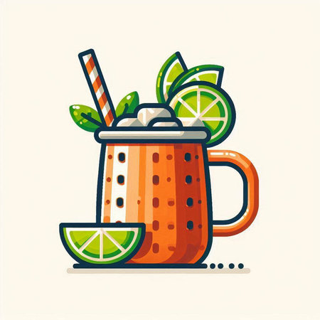 Cocktail with lime and straws. Vector illustration in flat styleのイラスト素材