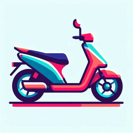 Colorful scooter vector icon. Motorcycle isolated on blue backgroundのイラスト素材