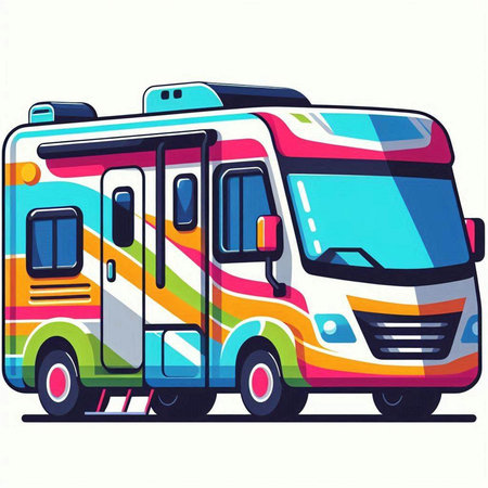 Illustration of a camper van on white background - vector illustrationのイラスト素材