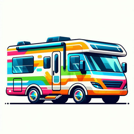Colorful camper van. Vector illustration. Isolated on white backgroundのイラスト素材
