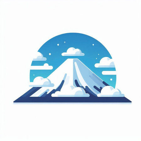 Vector illustration of a mountain with clouds on the background of the night skyのイラスト素材