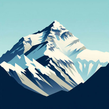 Mountains with snow and blue sky. Digital painting. Vector illustration.のイラスト素材