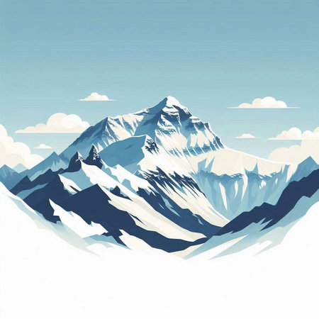 Mountains with snow and blue sky in the background, vector illustrationのイラスト素材