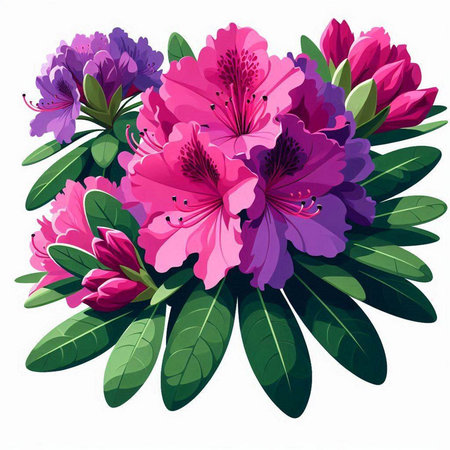 Bouquet of rhododendron flowers. Vector illustration.のイラスト素材