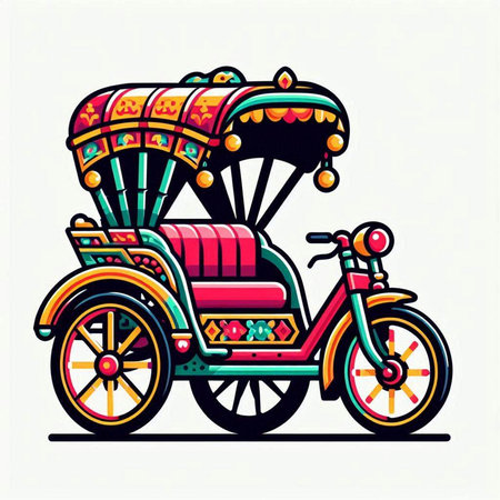 Vintage rickshaw vector illustration. Retro trishaw.のイラスト素材