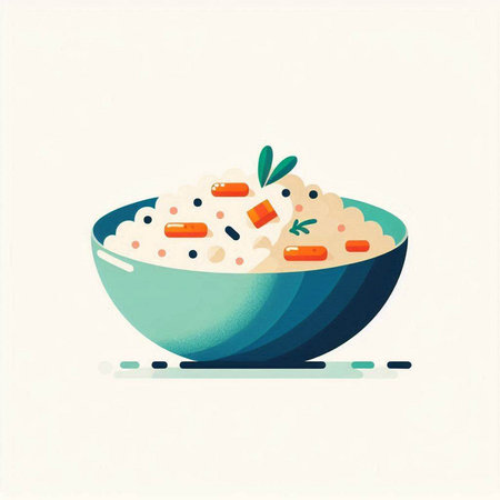 Rice porridge in a bowl. Vector illustration in flat style.のイラスト素材