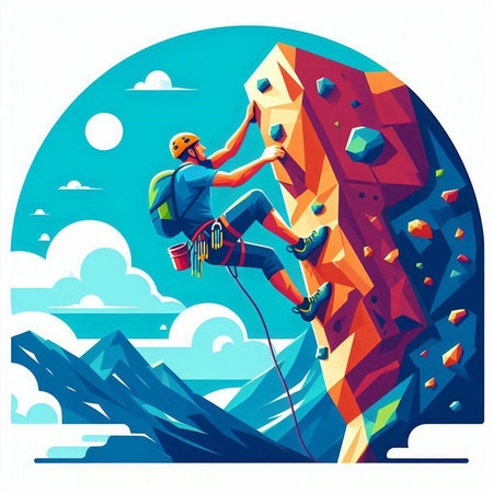 Climber climbing up to the top of the mountain, vector illustrationのイラスト素材