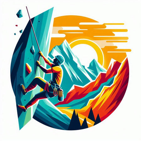 Climber on the background of the mountains. Vector illustration.のイラスト素材