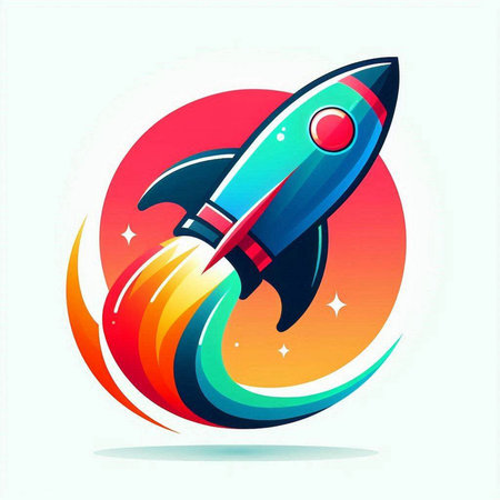 Rocket icon on a colorful background. Vector illustration for your design.のイラスト素材