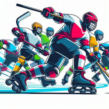 Hockey players in action. Colorful vector illustration. Retro style.のイラスト素材