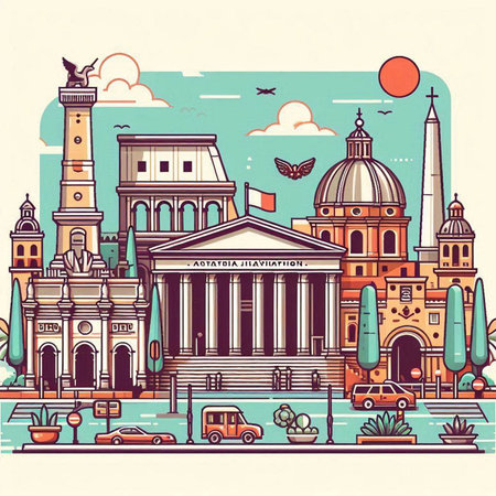 Cityscape of Rome, Italy. Vector illustration in retro style.のイラスト素材