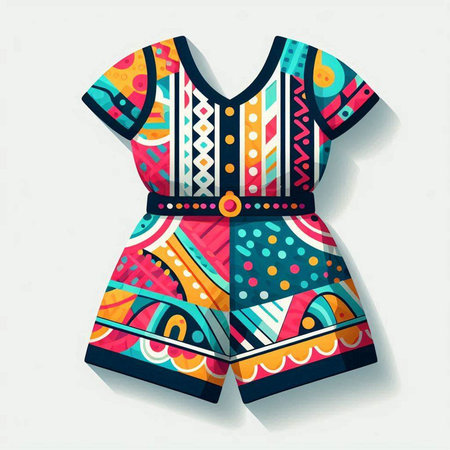 Women's summer dress with colorful pattern. Vector illustration. Eps 10.