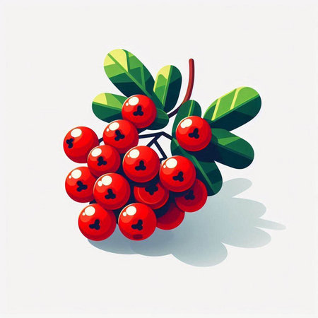 Ripe rowan berries on a white background. Vector illustration.