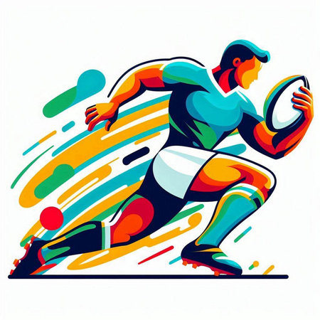 Rugby player with ball, abstract colorful background, vector illustrationのイラスト素材