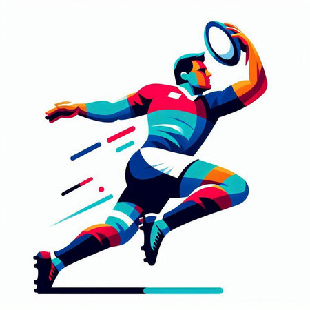 Abstract vector illustration of a rugby player running with ball in his handsのイラスト素材