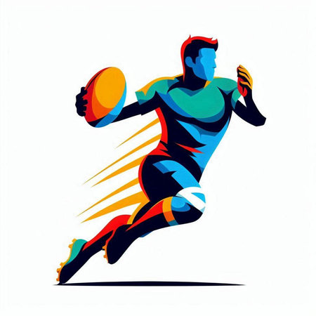 Rugby player with a ball in action. Vector illustration.のイラスト素材