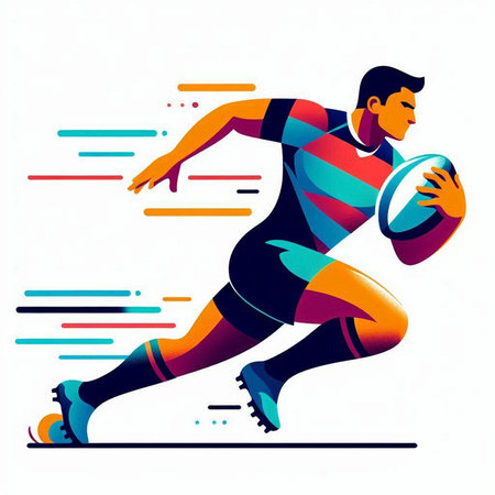 Rugby player with ball. Vector illustration of sport player.のイラスト素材