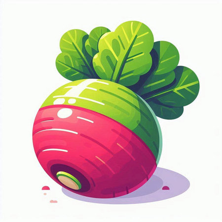 Illustration of a red radish with green leaves on a white backgroundのイラスト素材