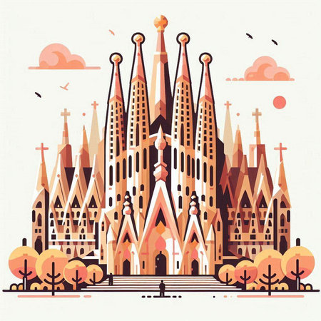 Church of the Sacred Heart of Jesus in Barcelona, Spain. Vector illustrationのイラスト素材