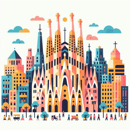 Vector illustration of the famous catholic cathedral in Paris, France.のイラスト素材