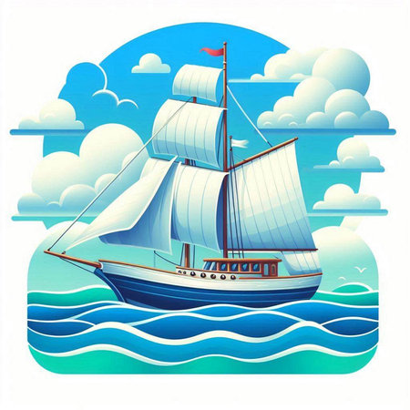 Sailing ship in the sea. Vector illustration for your design.のイラスト素材