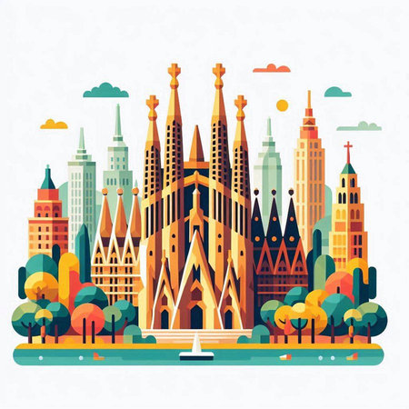 Vector illustration of famous european city skyline in flat style.のイラスト素材