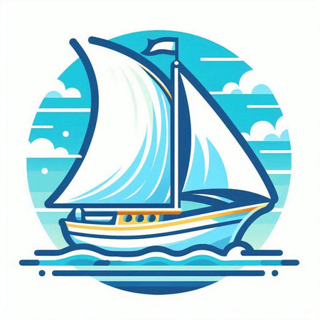 Sailing boat in the sea. Vector illustration in flat style.のイラスト素材