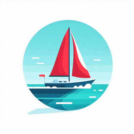 Sailing boat in the sea. Vector illustration in flat style.のイラスト素材