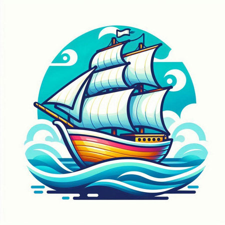 Sailing ship in the sea. Vector illustration on white background.のイラスト素材