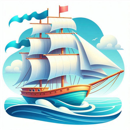 sailing ship on the sea, vector illustration, eps10のイラスト素材