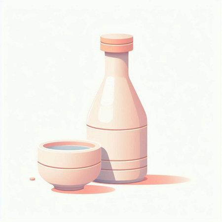 Illustration of a bottle of milk and a bowl on a white backgroundのイラスト素材
