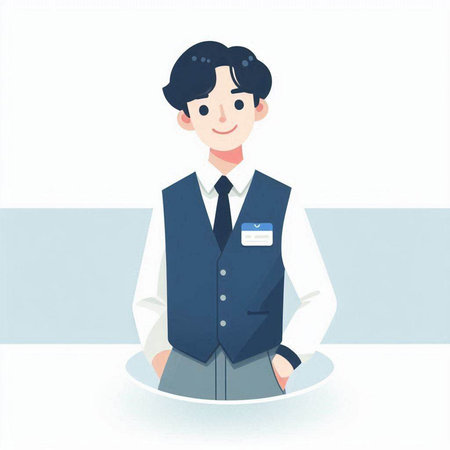 Businessman in a suit standing in the office. Vector illustration.