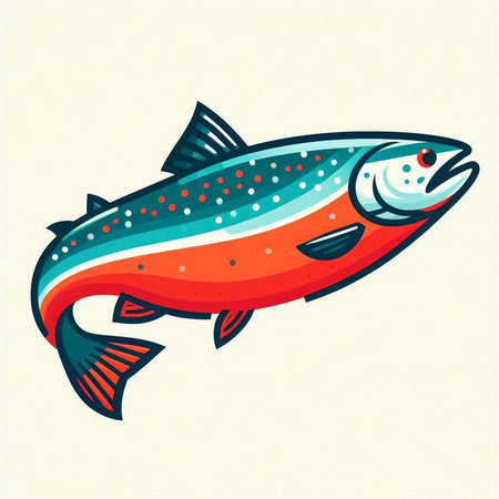 Vector illustration of a rainbow trout in cartoon style on a white backgroundのイラスト素材