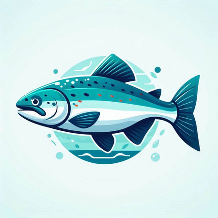Illustration of a salmon fish isolated on blue background. Vector illustration.のイラスト素材