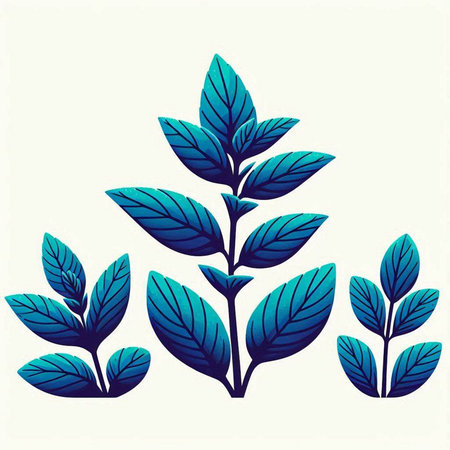 illustration of a set of leaves in blue colors on a white backgroundのイラスト素材